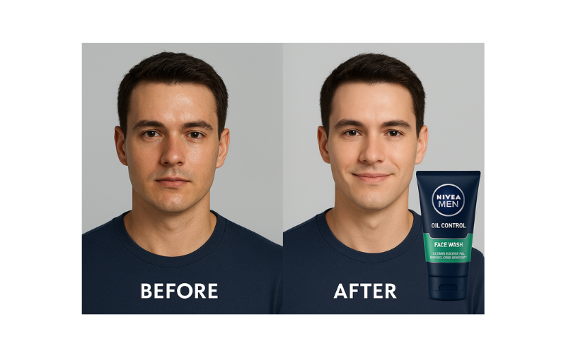 Before and after using NIVEA Men Oil Control Face Wash